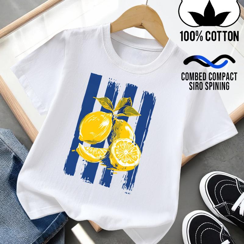 Yellow Lemons On Blue Stripes