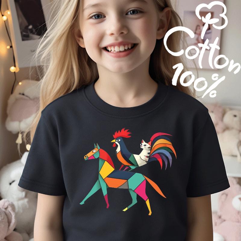 Colorful Rooster Riding Horse Pattern