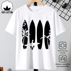 Surfboard Silhouette Palm Tree Print