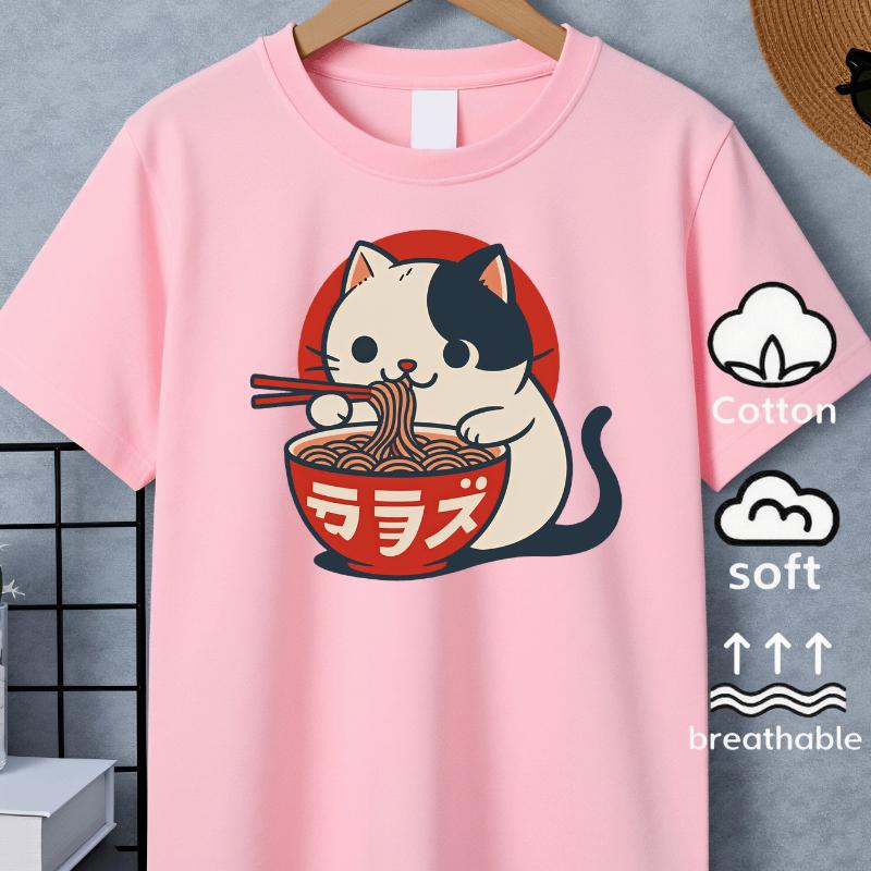 Cute Cat Eating Ramen Noodles Bowl