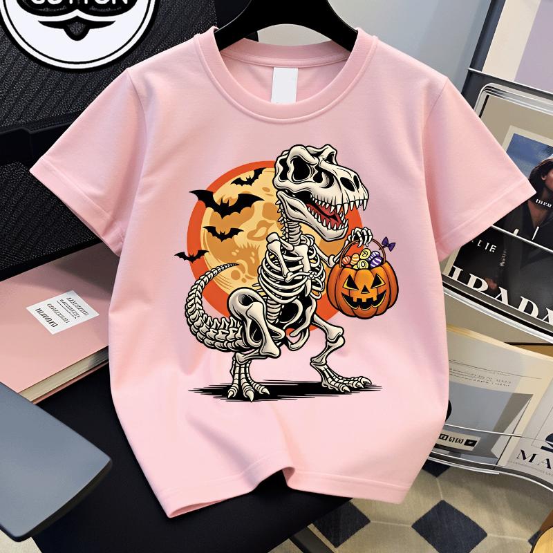 Skeleton Dinosaur Holding Pumpkin Basket