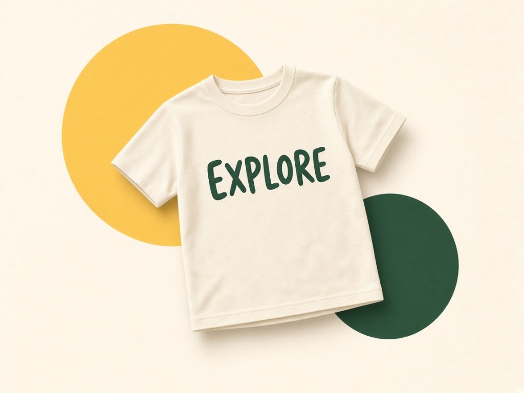 Cream children's explore T-shirt illustration